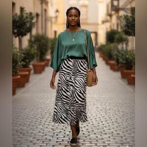 S Deer Zebra & Beige Print A-Line Skirt